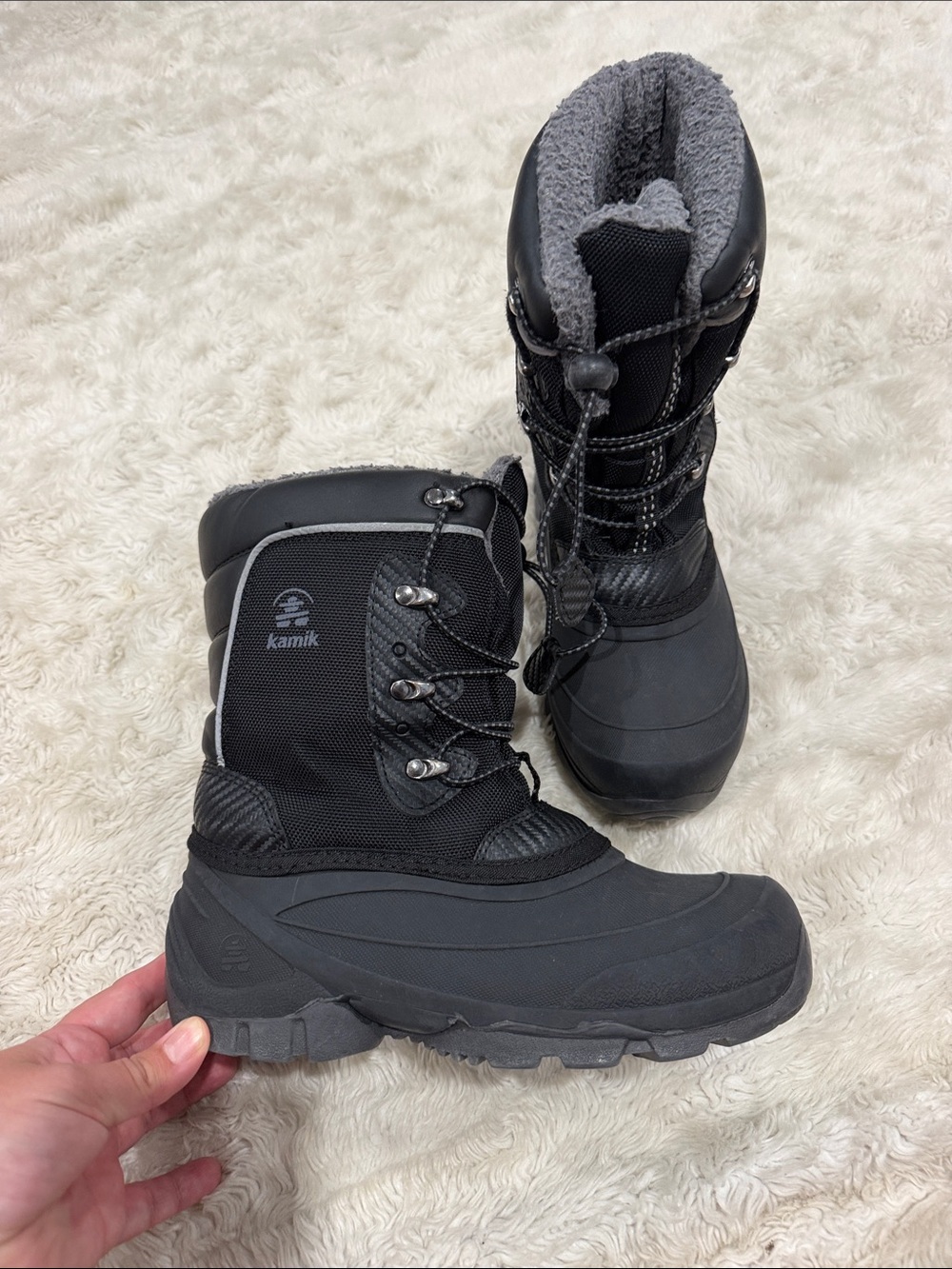 Kamik Kids Black Gray Lace-Up Snow Boots Youth Boys Size 4
